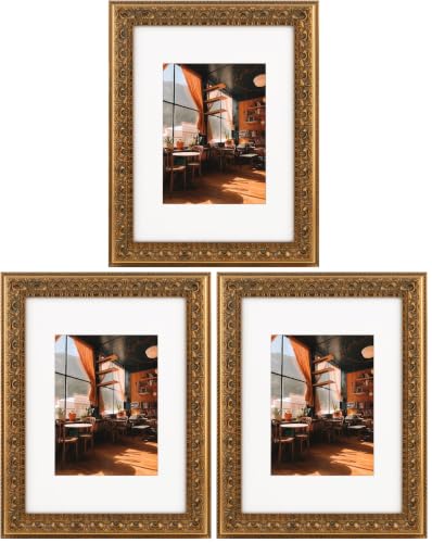 Image of Golden State Art, 9X12 Ornate Finish Photo Frame with White Mat for 6X8 Picture & Real Glass, Color: Bronze (Pack of 3)