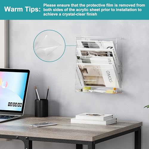 Solinxe Clear Desk File Holder, 5 Tier Acrylic Hanging Wall File Mail Document Organizer, Vertical Paper Organizer, Magazine Newspaper Rack for Office, Home, Classroom by Solinxe - Image 5