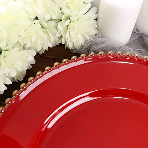 Efavormart 6 Pack 12" Red Clear Acrylic Round Charger Plates With Beaded Rim Dinner Charger Plates #TOP6
