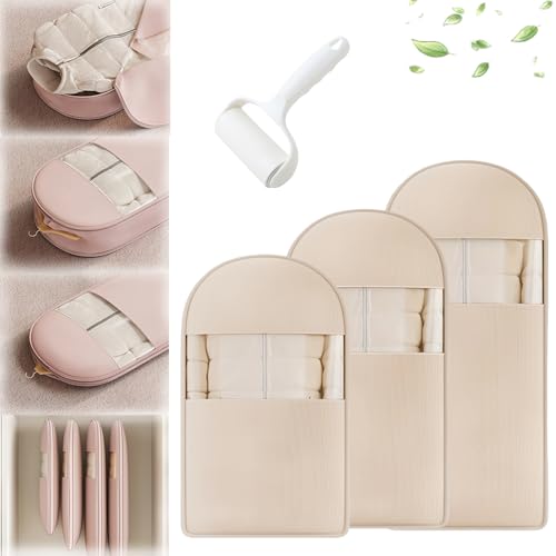 Cautiecimal Space Saving Hanging Garment Bag with Self Compression Zipper, Self Compression Zip Garment Bags, Space Saving Hanging Bag, Protects Clothes from Wrinkles (Beige, M)
