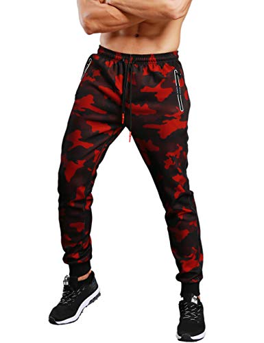 Hommes Sports Pantalon Formation Athlétique Joggeur Camouflage de Salon Aptitude Pants Camouflage Rouge S Cover
