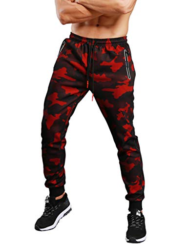 palglg Hombres Deportes Pantalones Capacitación Pants Atlético Jogger Salón Camo Aptitud física Trousers Camuflaje Rojo S