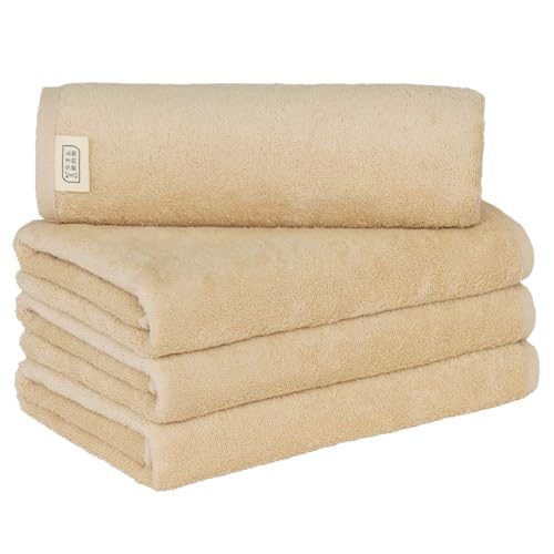 タオル研究所 [スピードドライ 3D] #009 バスタオル ノーブルベージュ 4枚セット 速乾 中厚手 東レ共同企画 省エネ サステナブル 耐久性 420GSM JapanTechnology