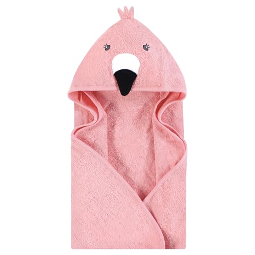 Image of Hudson Baby Unisex Baby Cotton Poly Animal Face Hooded Towel, Pink Flamingo, One Size