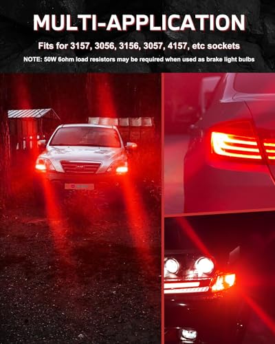 image for JEFLYM 3157 Red LED Bulbs,3056 3057 3156 3157 4157 4014 T25 39SMD 12VA