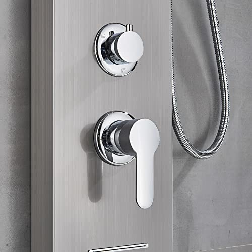 Columna de Ducha de Acero Inoxidable con Panel LED, Sistema Antilluvia y Masaje, Acabado Mate, para Montaje en Pared miniatura 6
