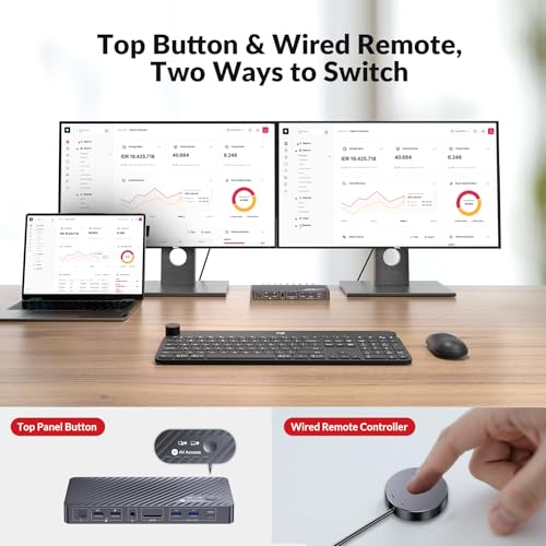 Image of AV Access iDock P10 KVM Docking Station 2 Monitors 2 PCs, GbE, EDID, 5xUSB-A, 65W PD, USB C Hub, 4K@60Hz HDMI & DisplayPort USB C KVM Switch Dual Monitor Laptop & Desktop, Audio, SD, Remote Switch