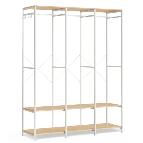 SONGMICS Kleiderschrank offen, Kleiderständer, Garderobenständer, Garderobe mit Kleiderstange, Ablagen, abnehmbare Haken, 40 x 141 x 180 cm, naturbeige RGR005W67 SONGMICS Kleiderschrank offen, Kleiderständer, Garderobenständer, Garderobe mit Kleiderstange, Ablagen, abnehmbare Haken, 40 x 141 x 180 cm, naturbeige RGR005W67