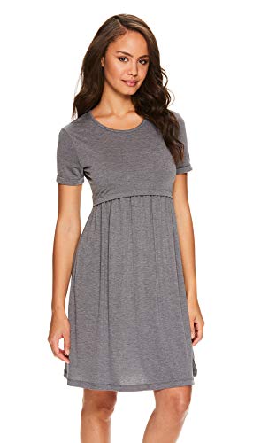 Lamaze Womens Maternity Labor and Delivery Gown Nursing Nightgowns for Breastfeeding (Charcoal Heather, Small)