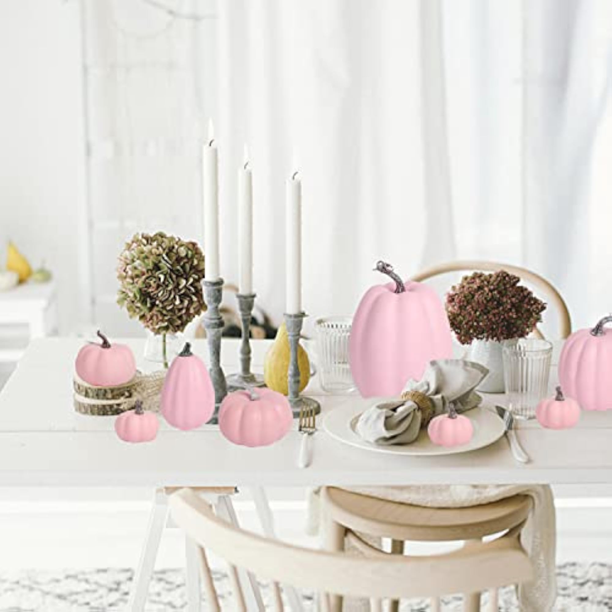 8pcs Pink Artificial Pumpkins for Fall Party Decor