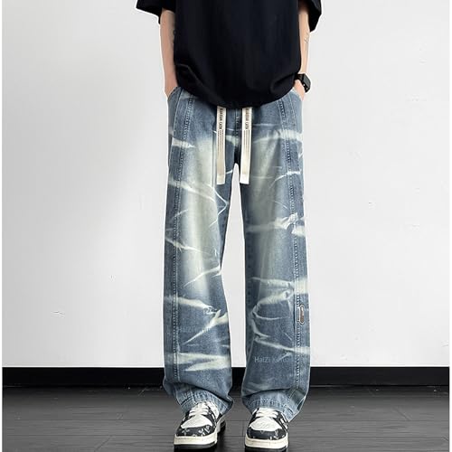 Men's Street Fashion Jeans Hip Hop Pants Drawstring Trousers Baggy Blue Jeans Mens Rave Casual Pants2