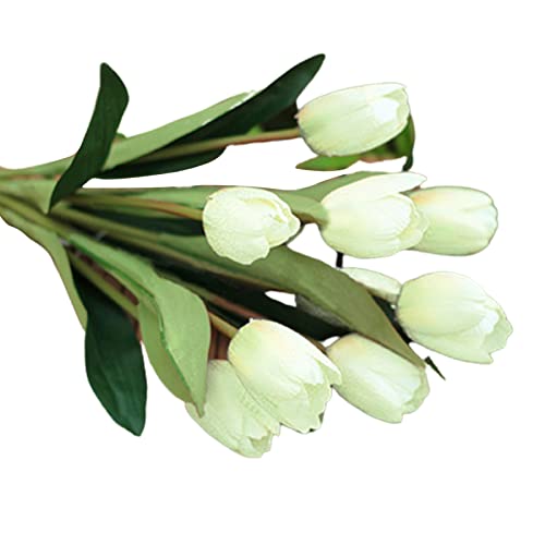 Brussels08 1 pièce / 9 têtes de tulipes artificielles au toucher réel pour bouquet de mariage, centre de table, composition florale blanche