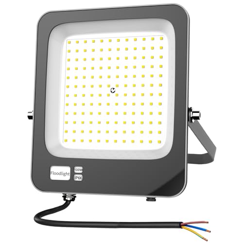 Fosingut 100W LED Floodlight Outdoor,Super Bright Safety Light,IP66 Waterproof Wall Light Work Lighting,6500K Cool White Spot Lights Outside for Garage,Garden,Backyard,Warehouse,Patio,Billboard,Balcon