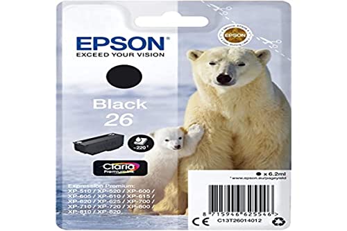 Epson 26 Ours Polaire Noir évitez les bavures avec la cartouche d'encre d'origine