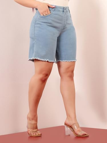 Image of Miss Chase A+ Women's Regular High Rise Above Knee Stretchable Denim Shorts & Skirts