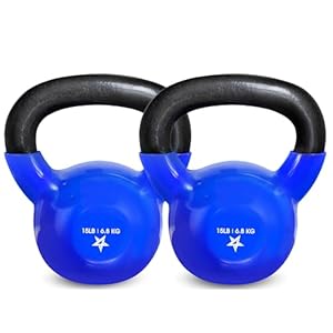 Yes4All 15 lb – Pair Kettlebell Vinyl Coated Cast Iron – Great for Dumbbell Weights Exercises, Hand and Heavy Weights for Full Body Workout Equipment Push up, Grip Strength Training, Blue