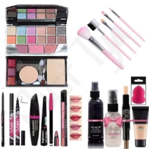 5024 Makeup Kit | 17-Piece Set with Brushes, Lipstick, Fixer, Primer, Contour, Foundation, 3-in-1 Eye Combo, 36H Kajal & Blender