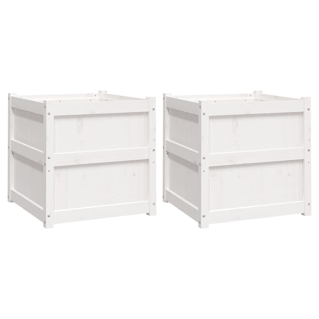 vidaXL Jardinières 2 pcs, Lits Surélevé, Bacs à Fleurs, Pots de Plantes, Boîtes à Fleurs Jardin Patio Terrasse, Blanc Bois de Pin Massif