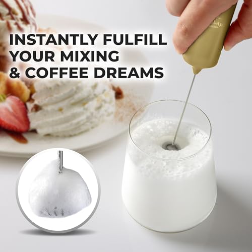 Image of Mini & Mighty Milk Frother Wand - Powerful Handheld Coffee Frother, Battery Operated Drink Mixer - Compact Pocket Size - Detachable Whisk for Latte, Cappuccino, Matcha, Hot Chocolate