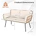 HAPPYGRILL Patio Loveseat Sofa Rattan Wicker 2-Seater Couch with Cushions & Lumbar Pillows, Metal Legs, Outdoor Furniture for Balcony, Porch, Deck (Off White)