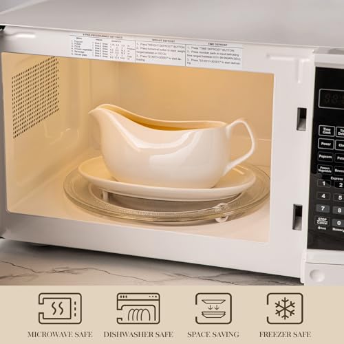 Image of MALACASA 17 oz Gravy Boat with Saucer Stand, Porcelain Sauce Boat with Tray for Salad Dressings, Creamer, Broth, Milk, Ergonomic Handle, Microwave & Dishwasher Safe (White)