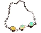925 Sterling silver Ethiopian Oval Fire Opal delicate chain bracelet October birthstone jewelry
