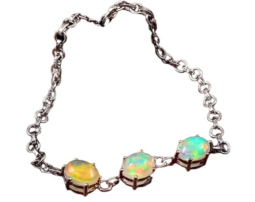 925 Sterling Silver Ethiopian Oval Fire Opal Delicate Chain Bracelet October Birthstone Jewelry #TOP23