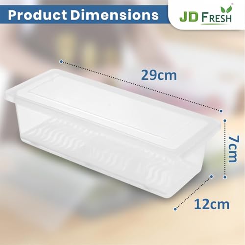 Image of JD FRESH 1500ML Fridge Storage Containers Set of 4 with Removable Drain Plate & Lid | Leak-Proof Stackable Refrigerator Organizer Boxes for Vegetables, Fruits, Snacks|BPA Free, Easy to Clean& Reusable