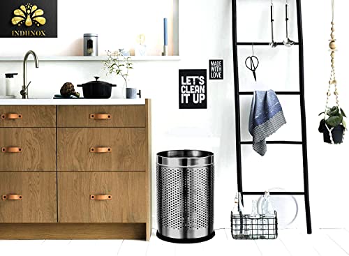 Image of Stainless Steel Perforated Open Dustbin for Kitchen, Bathroom & Office | Round Waste Bin with Modern Design | Durable & Lightweight Trash Can | 10 Litre | Silver | 8 x 12 Inch