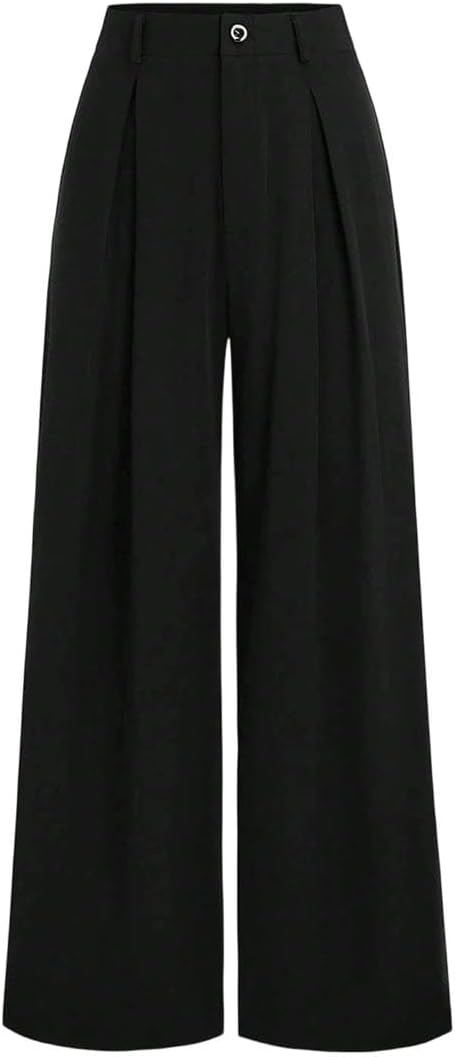 Women's Solid Color Textured Pleated Wide-Leg Thick Trousers
