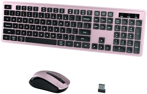 Wireless Keyboard and Mouse Combo, COVEVA 2.4GHz Wireless Keyboard Mouse with USB Receiver, Water-Dropping Keycaps, 104 Keys Full Size with Number Pad for PC Laptop Computer Desktop(Black Pink) Wireless Keyboard and Mouse Combo, COVEVA 2.4GHz Wireless Keyboard Mouse with USB Receiver, Water-Dropping Keycaps, 104 Keys Full Size with Number Pad for PC Laptop Computer Desktop(Black Pink)