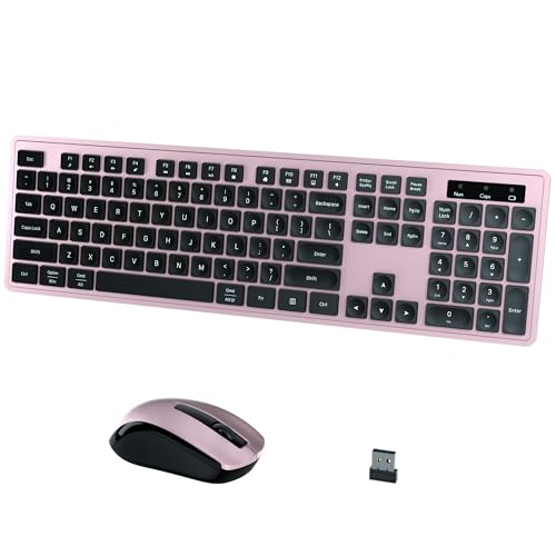 COVEVA Wireless Keyboard and Mouse Combo, 2.4GHz Wireless Keyboard Mouse with USB Receiver, Water-Dropping Keycaps, 104 Keys Full Size with Number Pad for PC Laptop Computer Desktop(Black Pink)