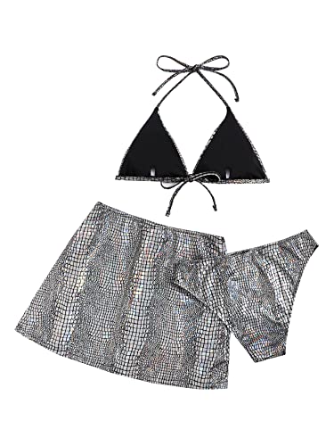 Makemechic Women's Halter Bikini Sets Swimsuit Bathing Suit Cover Up Multi Silver M #TOP4