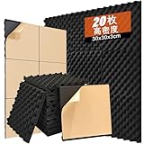 Saiqiang 20枚 吸音材 防音材 粘着 波型 30 x 30 x 3cm 卵形 ウレタンフォーム スポンジ 吸音パネル 吸音対策 遮音材 吸音 消音 騒音 防音 壁 ドア 高密度 黑 部屋用 楽器