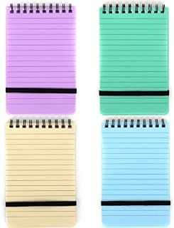 4 Pack Mini Spiral Note Book Small Notepads Spiral Pocket Notebook Wirebound Notebooks with Elasticated Fastener, 14 cm x 9 cm