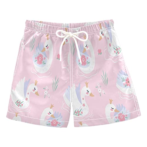 Boccsty White Swans Floral Boys Swim Trunks Summer Toddler Beach Board Shorts Kids Swimsuit Swimwear L Multicoloured
