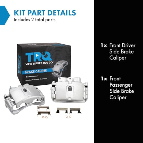 Image of TRQ Front Driver and Passenger Side Brake Caliper Set Caliper Brackets Hardware Compatible with 01-10 Chevrolet Silverado 2500 HD, 03-20 GMC Savana 3500 with Single Rear Wheels SRW, 03-09 Hummer H2
