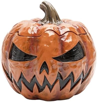 Double Sided Pumpkin Cookie Jar with Lid, 7.3" Resin Halloween Fa...