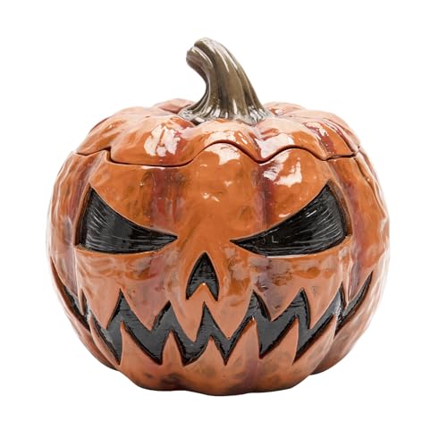 Bechivie Double Sided Pumpkin Cookie Jar with Lid, 7.3" Resin Hal...
