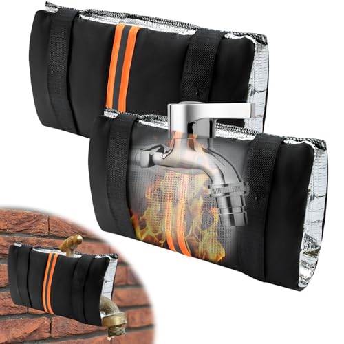 2Pcs Outdoor Faucet Covers for Winter Freeze Protection, Reusable Insulated Hose Bib Cover with Reflect Strip Waterproof Freeze Miser Water Faucet Insulation Socks Wrap for Outside Garden Spigot Pipe