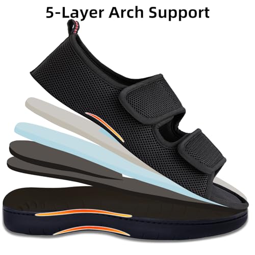 Image of Women's Slippers with Arch Support, Adjustable Open Toe Shoes for Diabetic | 5-Layer Construction, 60D Memory Foam, Machine Washable, Anti-Slip Outsole