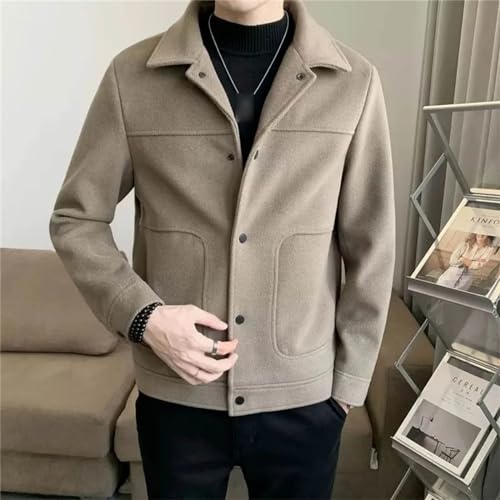 Men Single-Breasted Windbreaker Solid Color Slim Short Woolen Coat Winter Casual Warm Windbreaker Coat4