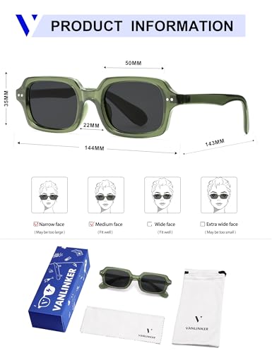Image of VANLINKER Retro Small Square Sunglasses for Men Women Trendy 90s Rectangle Shades VL9879