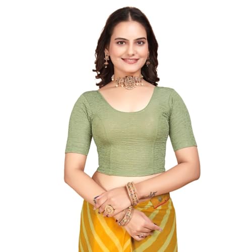 Image of SFT Women's Polycotton Readymade Saree Blouse with Round Neck Half Sleeves Solid Pattern Regular Fit Pull On Closure and Standard Length