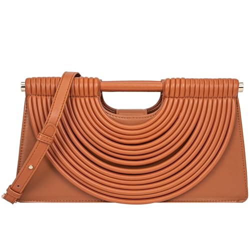 Image of Trendy Woven Evening Clutch Purse Half Round Designer Shoulder /Crossbody Bag Top-Handle Satchel Handbags