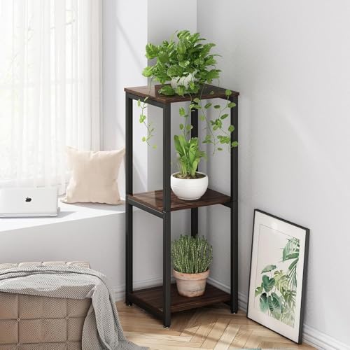 Image of Brown Art Shoppee Plant Stand Indoor Outdoor,Tall Metal Plant Stands, 3 tier Flower Pot Plant Holder, Modern Plant Shelf for Corner Living Room Garden Balcon (Black & Brown)