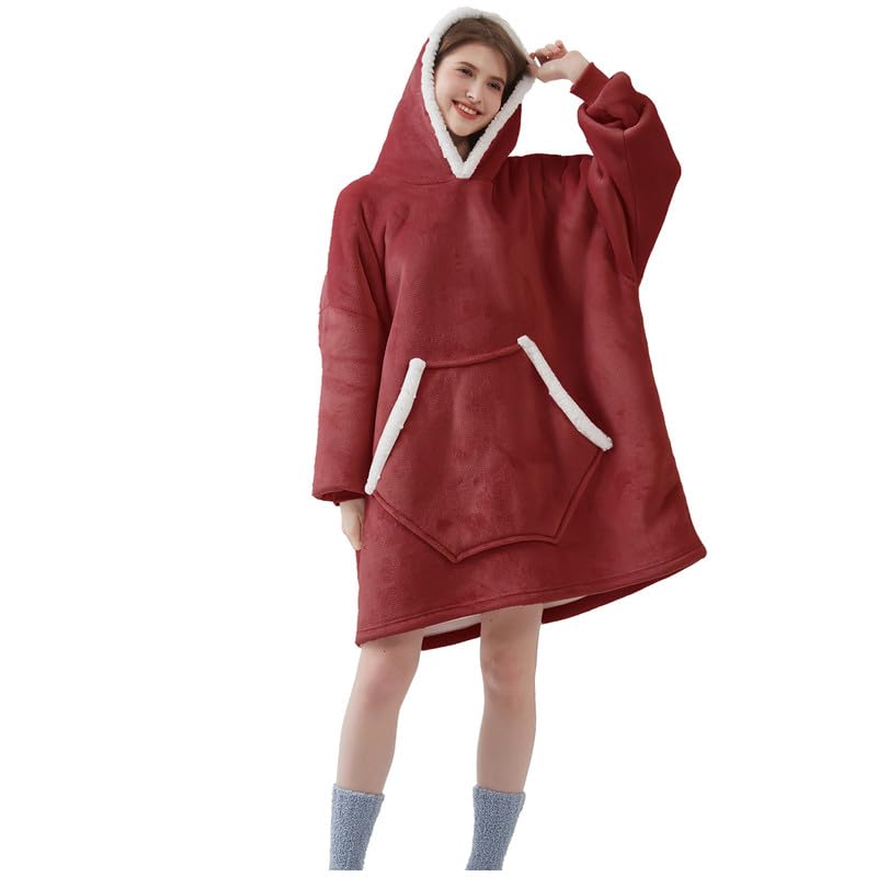 CMTOP Hoodie sweatshirt dames lange mouwen capuchon oversized hoodie deken pullover met capuchon zacht gezellig warm reuzensweatshirt met zakken voor mannen vrouwen, lichtblauw, One size