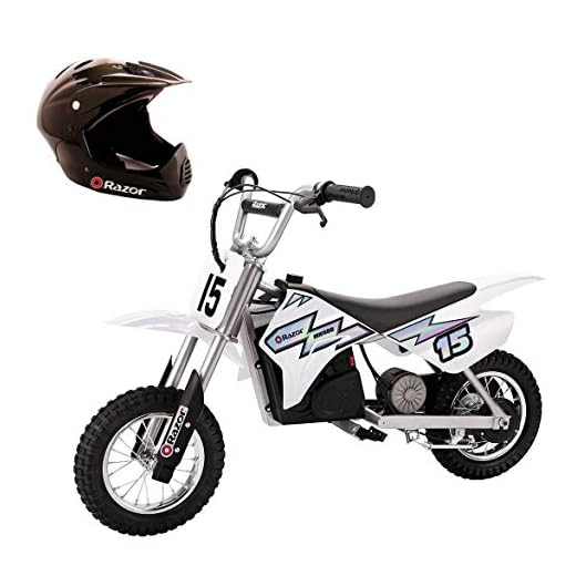 Razor MX400 Dirt Rocket Ride On 24V Electric Toy Motocross Motorcycle Dirt Bike, Speeds up to 14 MPH Includes a Helmet, White