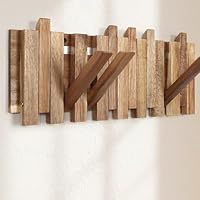 KINGSOW Coat Rack Wall Mounted: 8-Hooks Flip Down Rustic Wooden Hanger Space Saving for Hallway