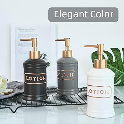 Farmhouse Soap Dispenser, Antique Design Ceramic Matte Bottle with Gold Pump & Lettering, Vintage Lotion Dispenser, Rustic Home Décor(White)